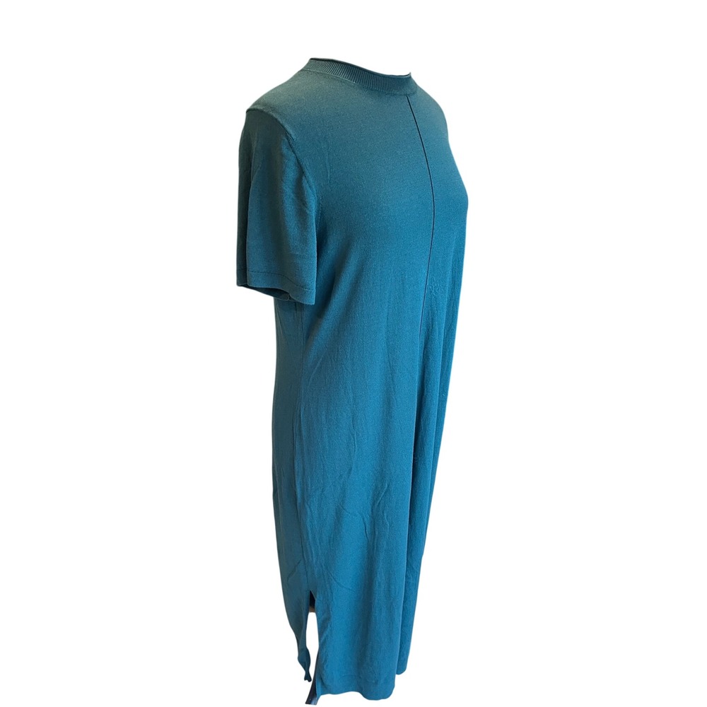 Banana Republic Womens XL Teal Blue Knit Mock Neck Short Sleeve Midi Dress Slit
